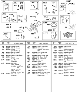 Carburetor, Nikki Auto Choke Diagram and Parts List for 580447-0315-XX  Briggs and Stratton Engine